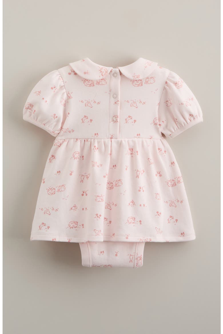 Smocked Waist Skirted Cotton Bodysuit, Alternate, color, PINK HEAVEN PASTURE TOILE