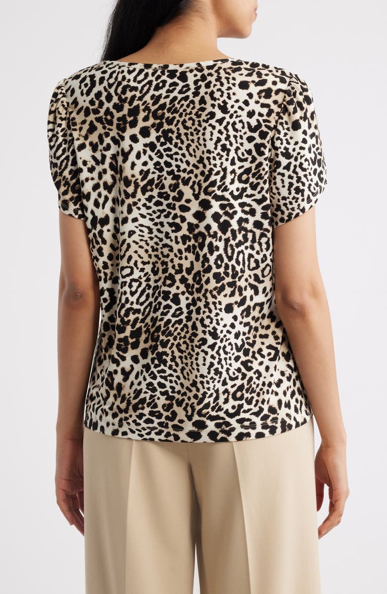 AK ANNE KLEIN Leopard Print Tulip Sleeve Top, Alternate, color, Anne Black Multi