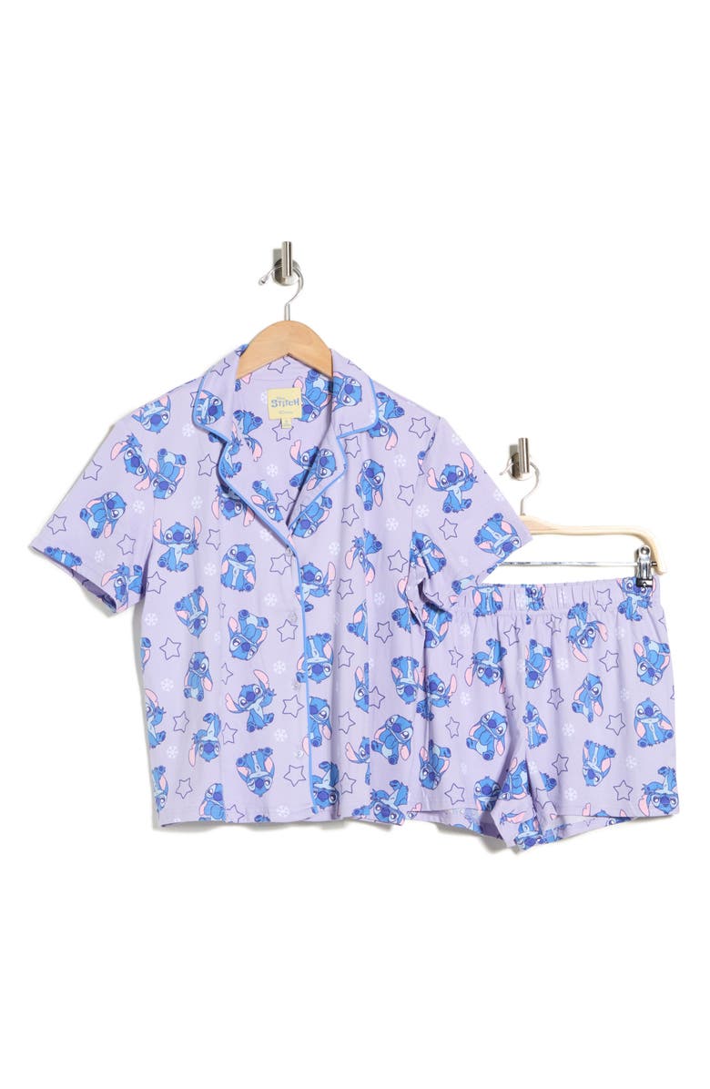 Lilo & Stitch Stitch Notch Collar Short Pajamas, Main, color, Purplept