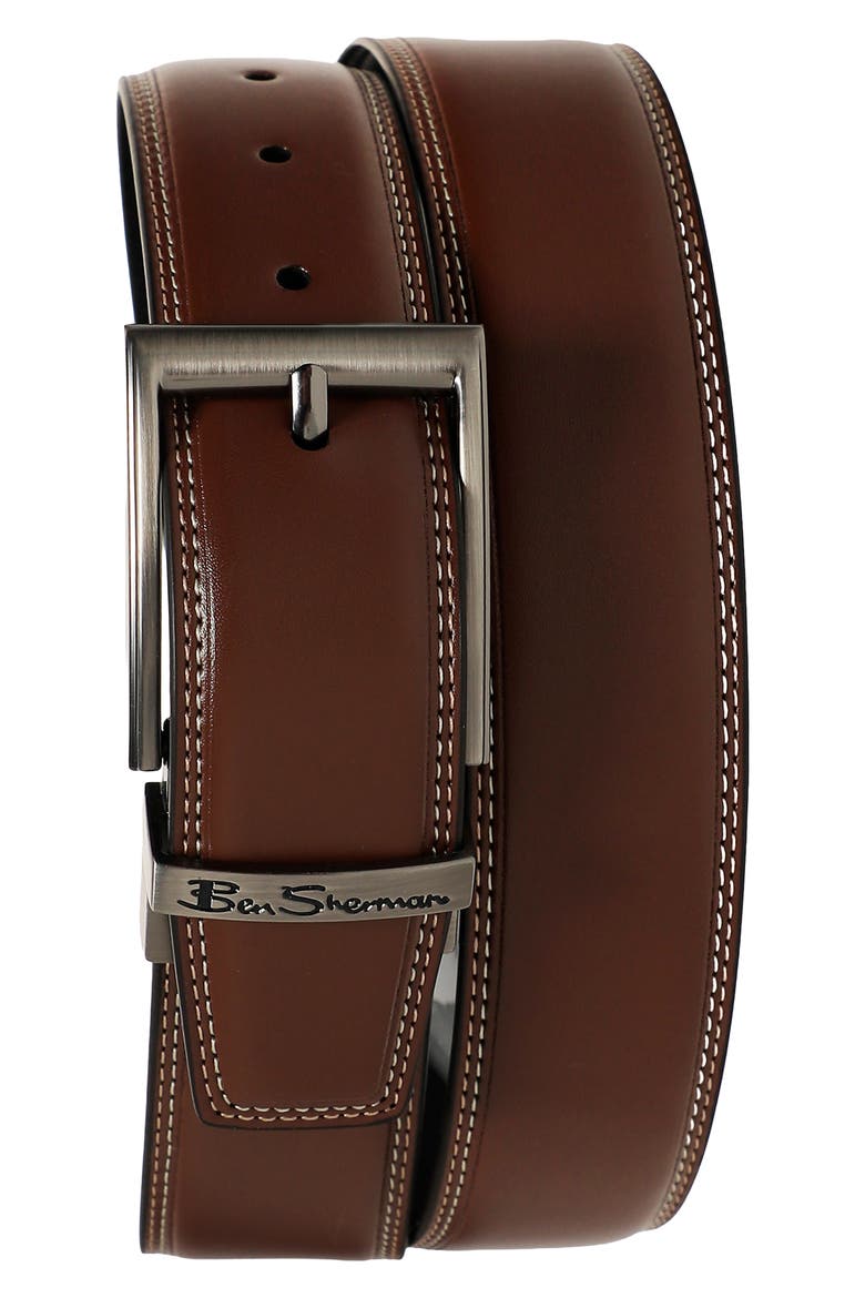 Reversible Leather Belt, Main, color, BROWN TO BLACK