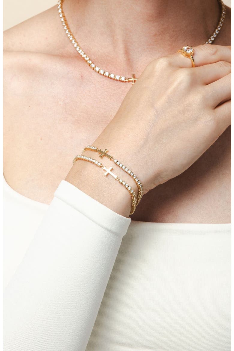 Luminous Cross Tennis Bracelet, Alternate, color, 18k Gold Plated