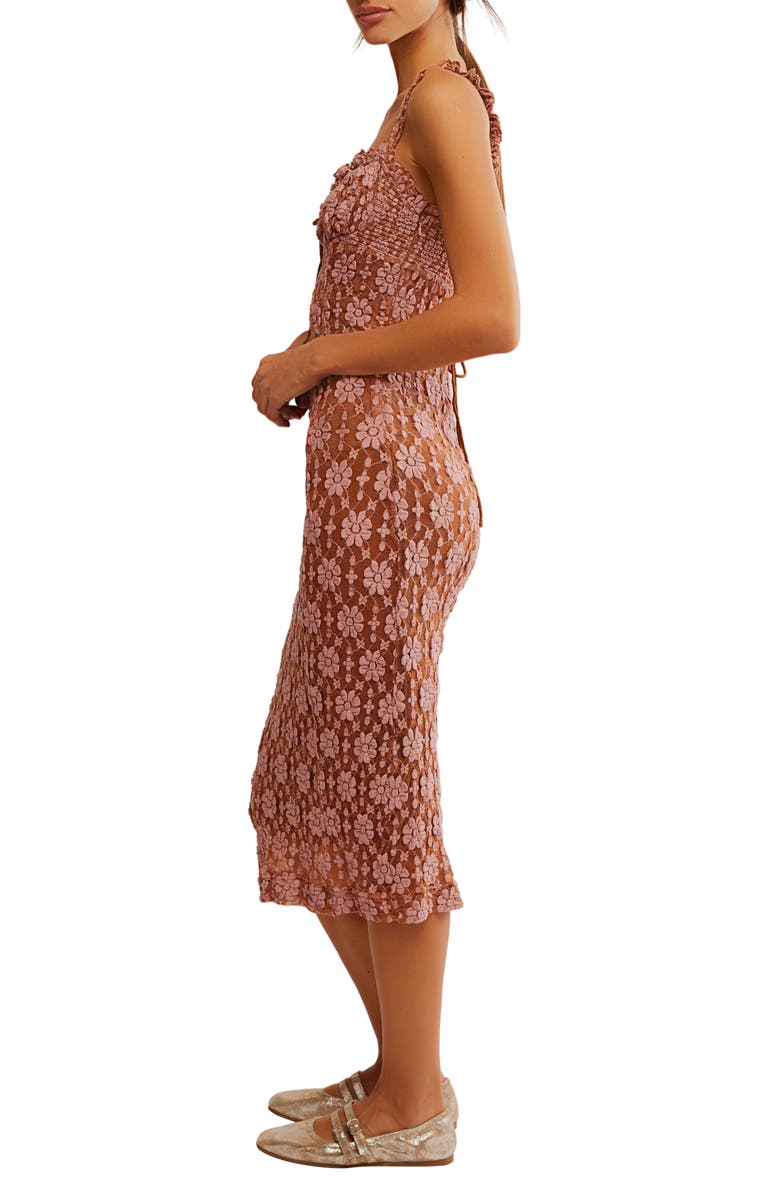 Free People Lucinda Floral Lace Midi Dress, Alternate, color, Ginger Combo