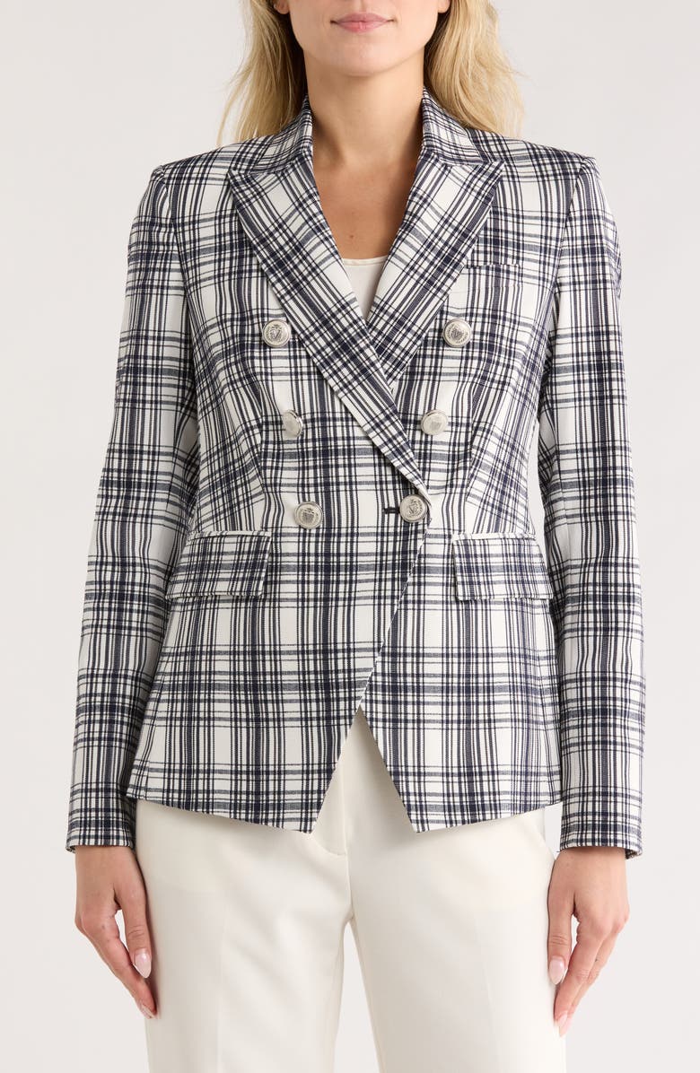 Veronica Beard Miller Plaid Wool Blend Dickey Jacket, Main, color, Ivory/ Navy