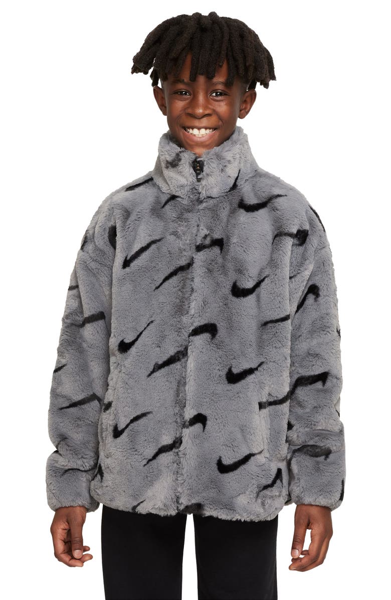 Nike Kids' Sportswear Print Faux Fur Jacket, Main, color, 