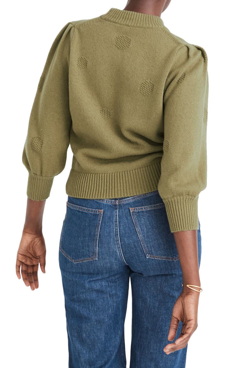 Eaton Dotted Puff Sleeve Cotton & Merino Yarn Pullover Sweater, Alternate, color, VINTAGE MOSS