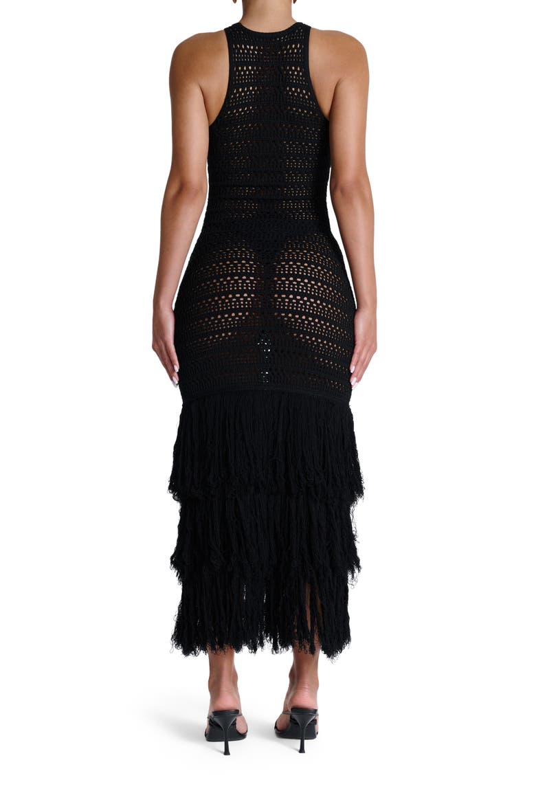 Open Stitch Fringe Midi Dress, Alternate, color, BLACK