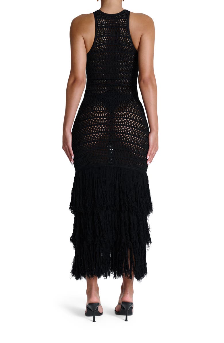Naked Wardrobe Open Stitch Fringe Midi Dress, Alternate, color,