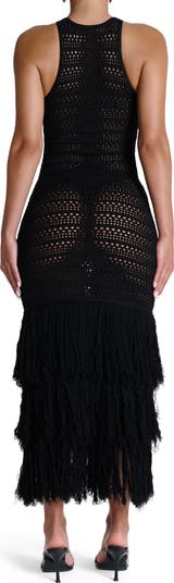 Open Stitch Fringe Midi Dress