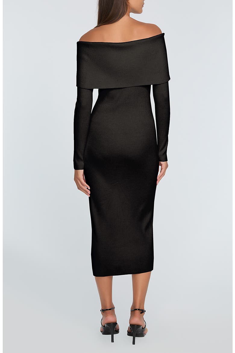 The Imani Off the Shoulder Long Sleeve Midi Sweater Dress, Alternate, color, NOIR
