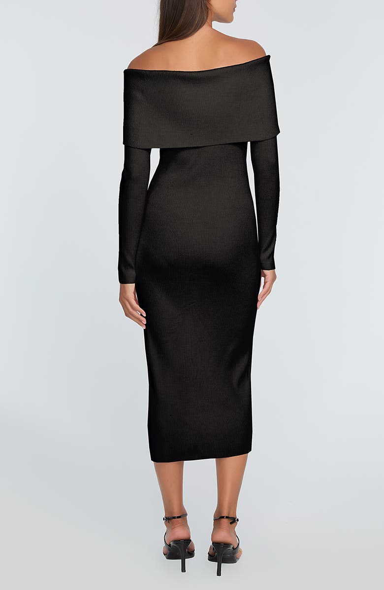Elie Tahari The Imani Off the Shoulder Long Sleeve Midi Sweater Dress, Alternate, color, Noir