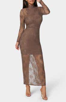 bebe Illusion Lace Long Sleeve Body-Con Dress