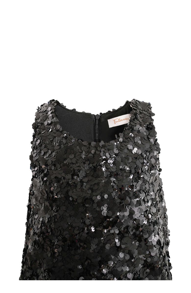 Tulleen Sequin Feather-Hem Dress, Alternate, color, Black