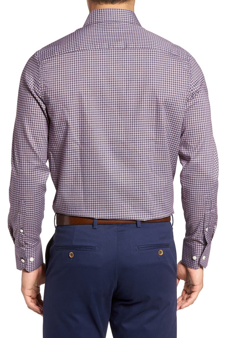 Nordstrom Men's Shop No-Iron Crepe Check Sport Shirt, Alternate, color, BURGUNDY THORN NAVY CREPE
