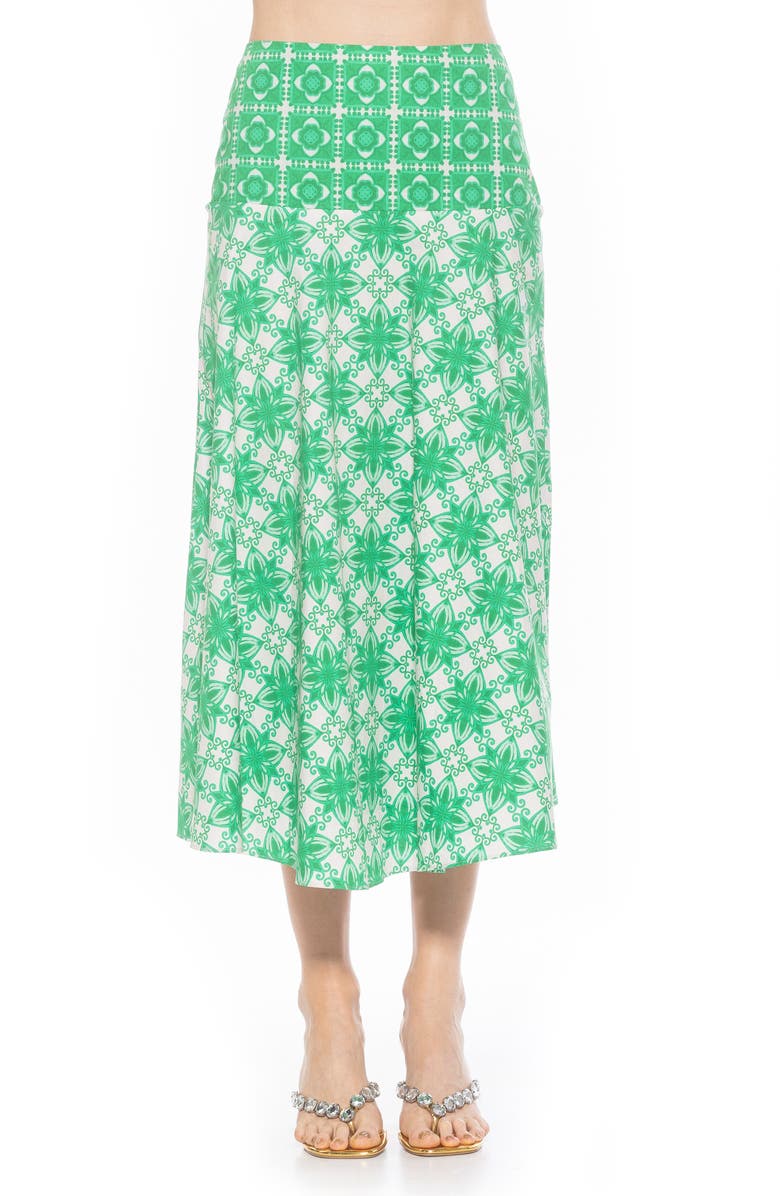 Alexia Admor Hadley Stretch Cotton Midi Skirt, Main, color, Green Geo