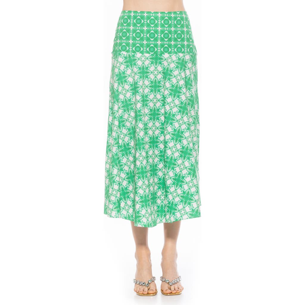 Alexia Admor Hadley Stretch Cotton Midi Skirt In Green Geo