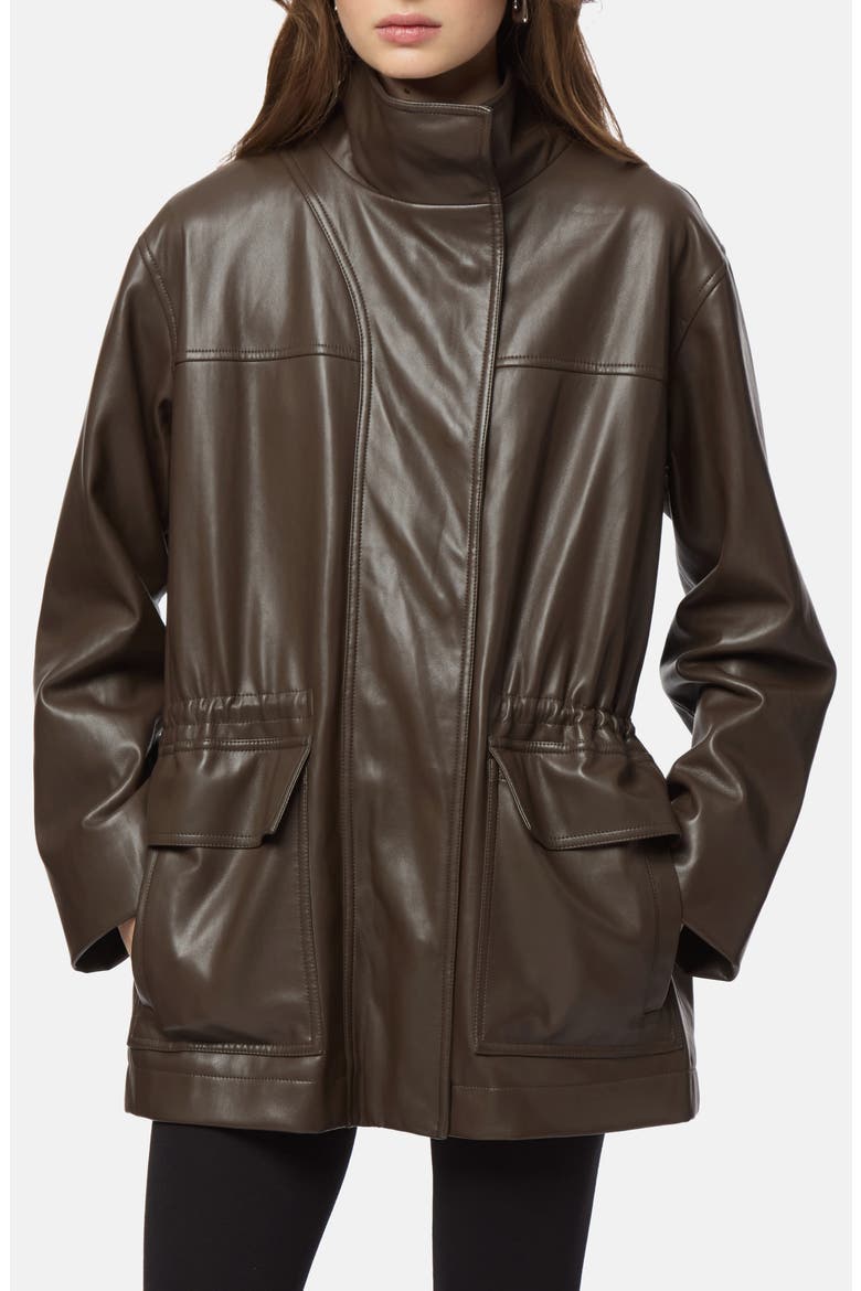 Edie Faux Leather Parka, Main, color, DEEP BROWN