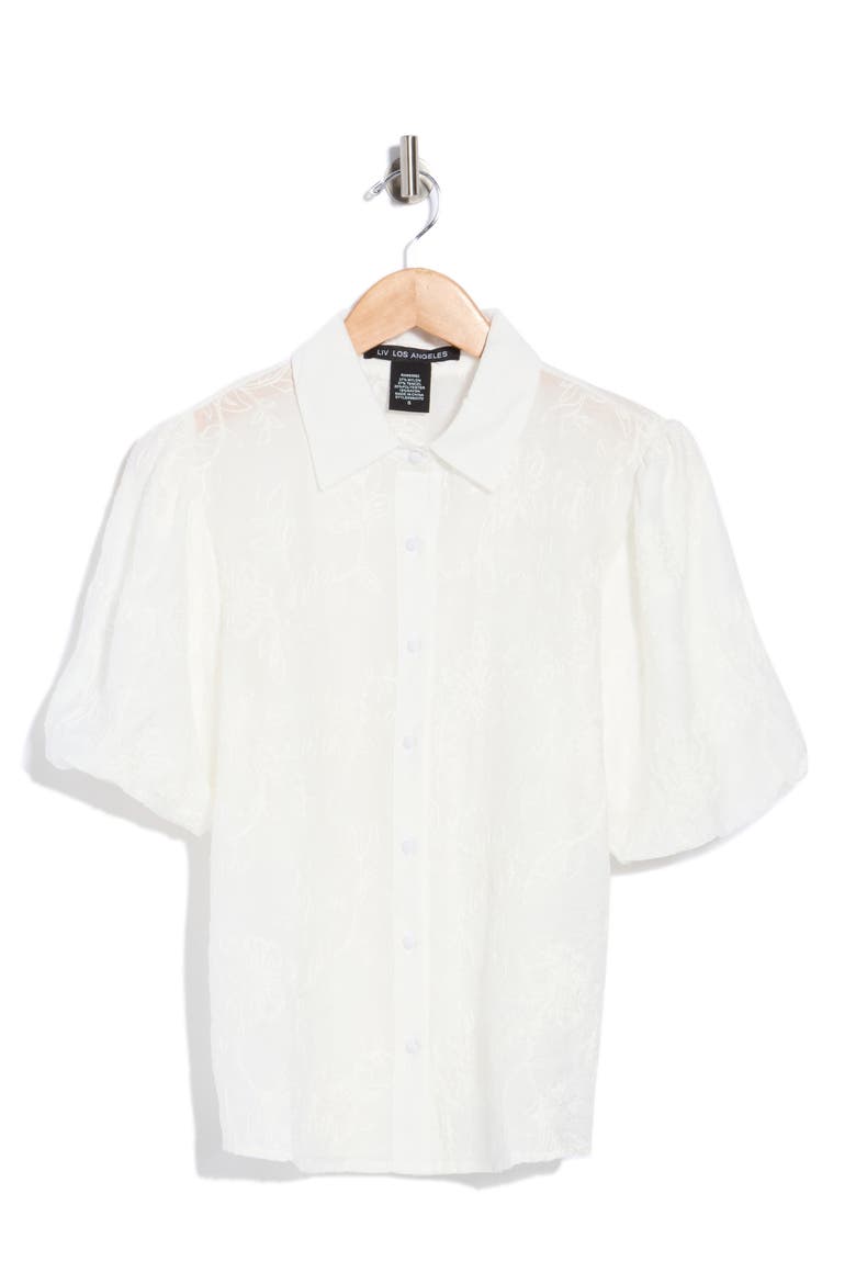 Bubble Sleeve Button Front Shirt, Main, color, WHITE