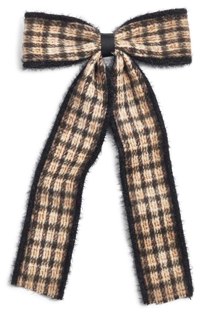 BP. Plaid Hair Bow Barrette, Main, color, Brown Plaid