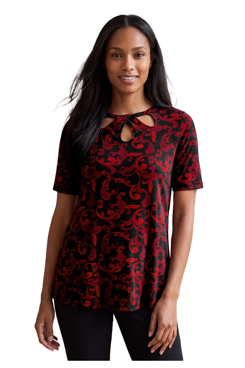 Stretch Knit Cutout Swing Tunic, Main, color, VIVID RED PAISLEY SCROLL
