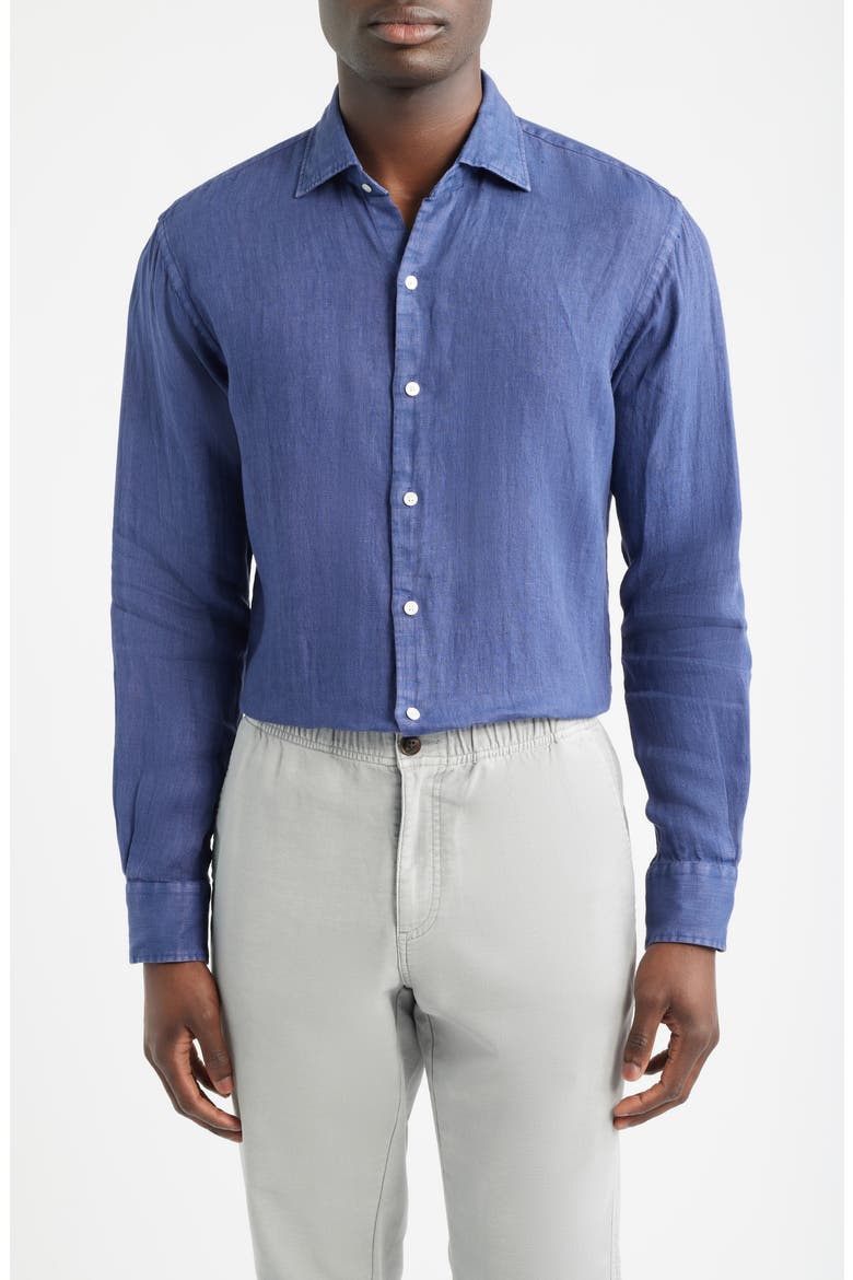 Shoreside Linen Button-Up Shirt, Main, color, SPORT NAVY