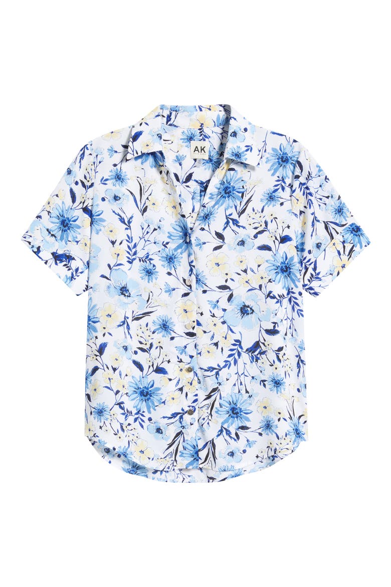 Floral Short Sleeve Button-Up Top, Alternate, color, CRISP WHITE MULTI