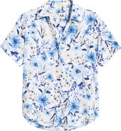 AK ANNE KLEIN Floral Short Sleeve Button-Up Top