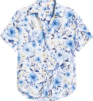 AK ANNE KLEIN Floral Short Sleeve Button-Up Top