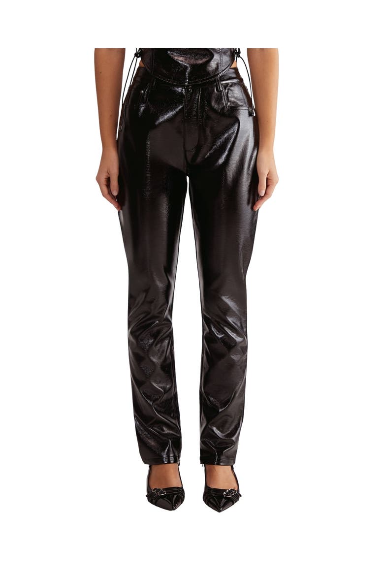 Distressed High Waisted Vinyl Pants, Alternate, color, Black