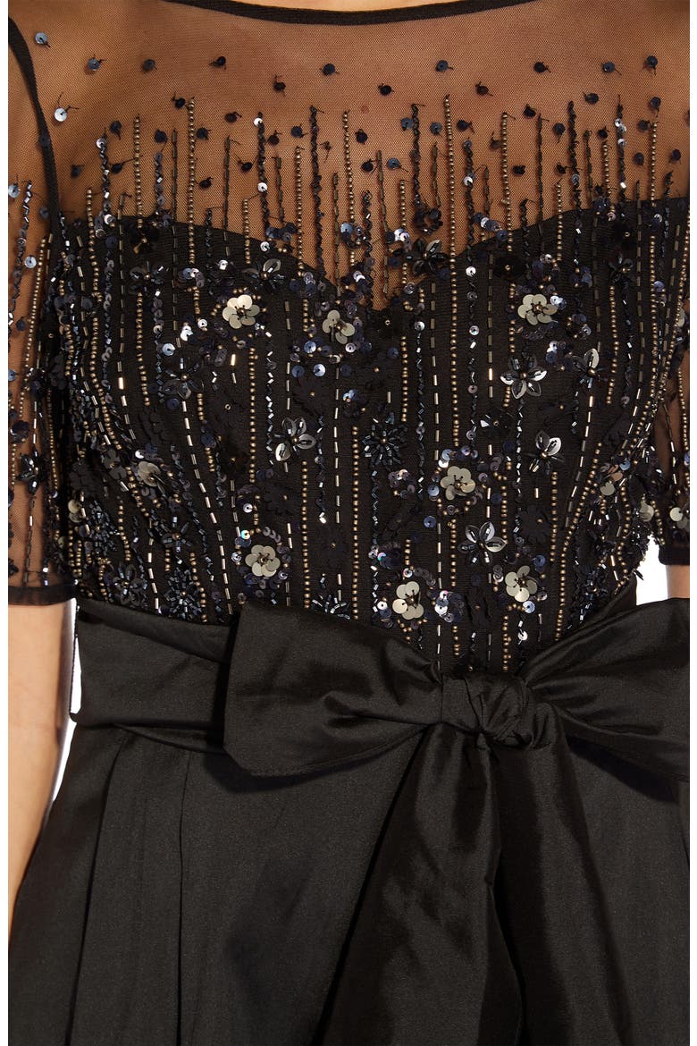Beaded Mesh & Taffeta Ballgown, Alternate, color, BLACK