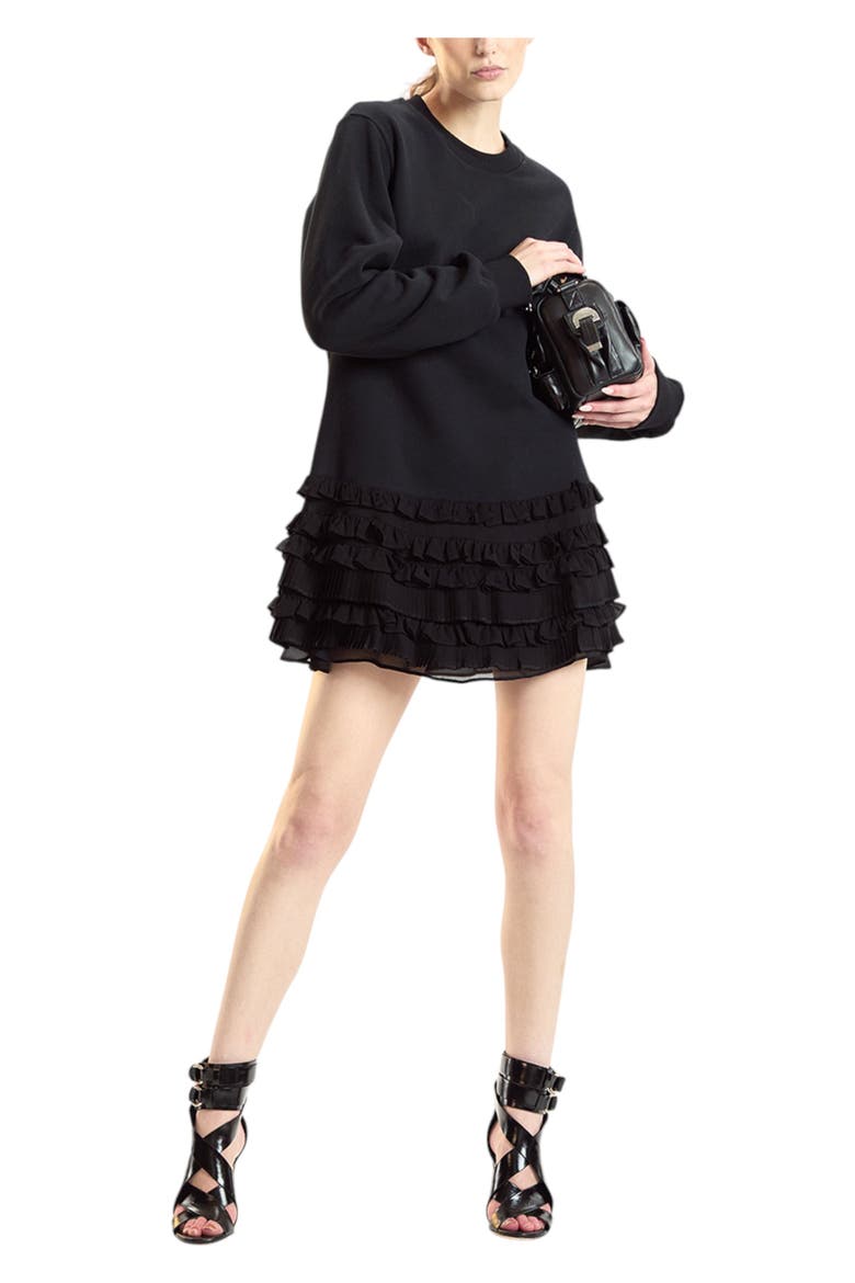 Sweatshirt Georgette Ruffle Combo Dress, Alternate, color, Black