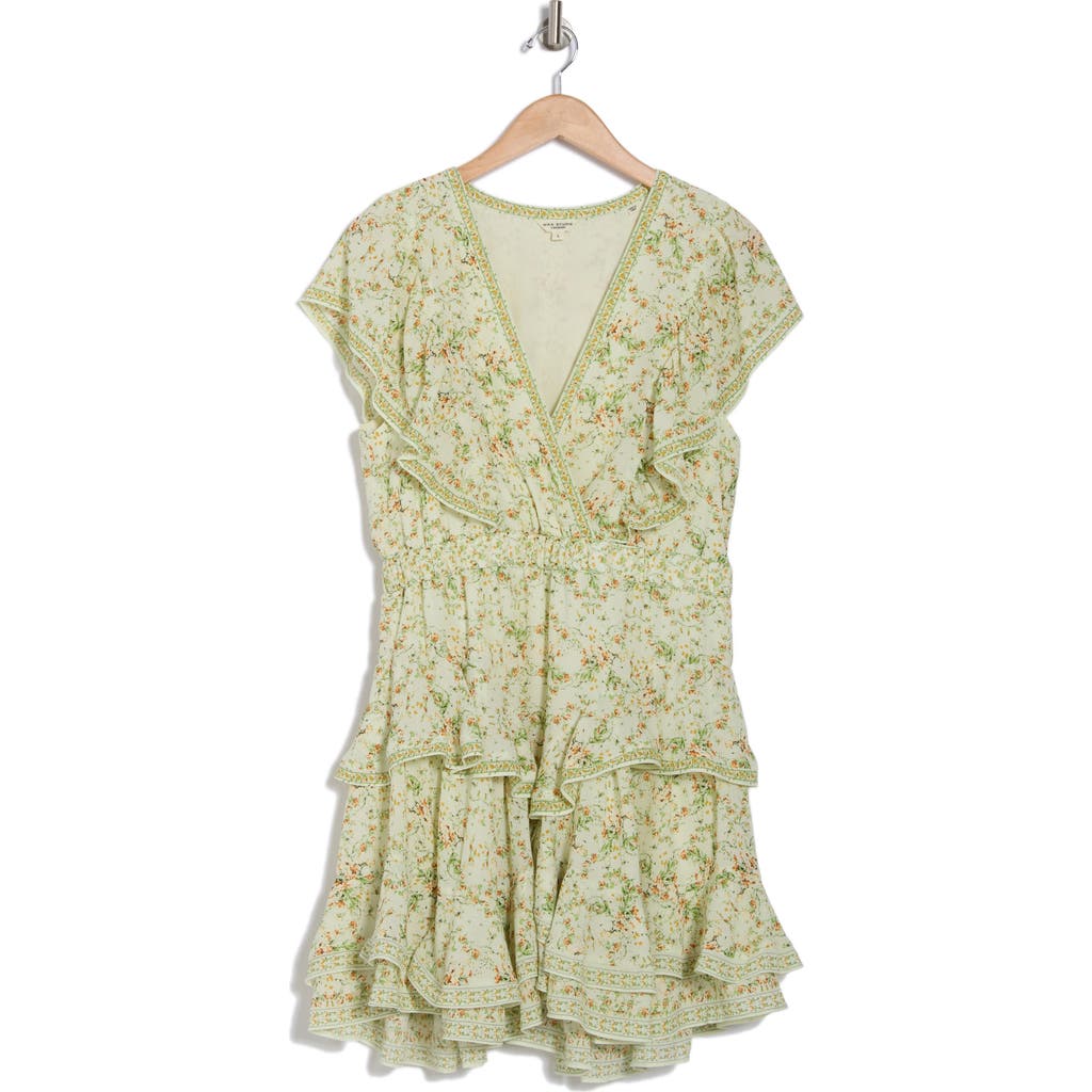 Max Studio Floral Ruffle Minidress In Grn/ylw Bloom Interlace
