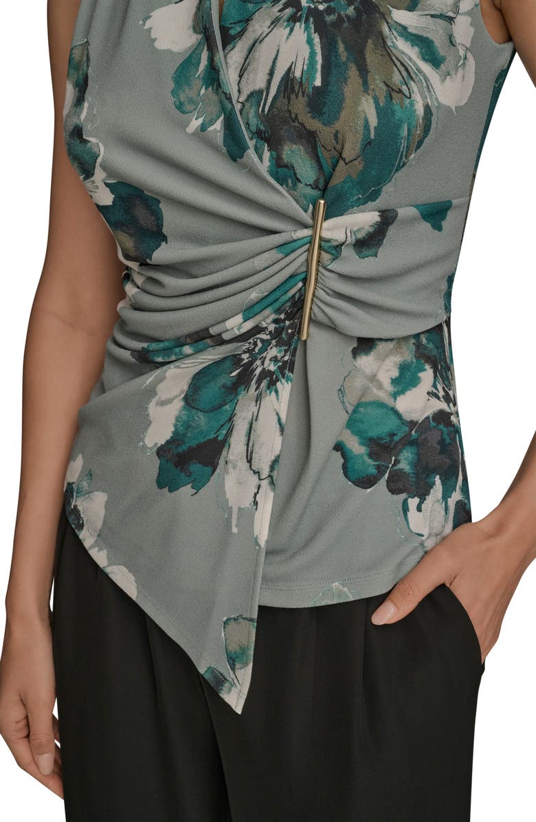 Donna Karan New York Floral Sleeveless Faux Wrap Top, Alternate, color, Weathered Sage