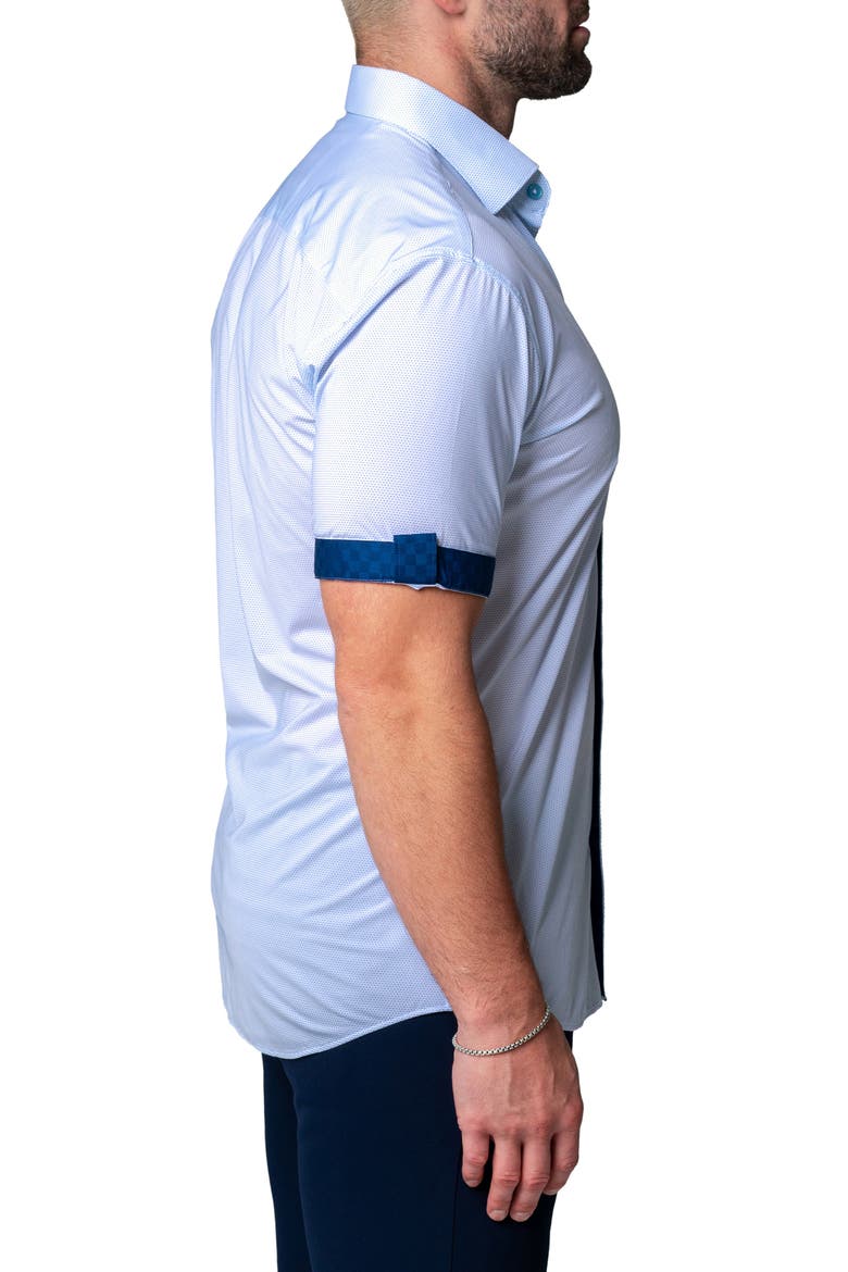 Galileo Chewy Blue Stretch Short Sleeve Button-Up Shirt, Alternate, color, BLUE
