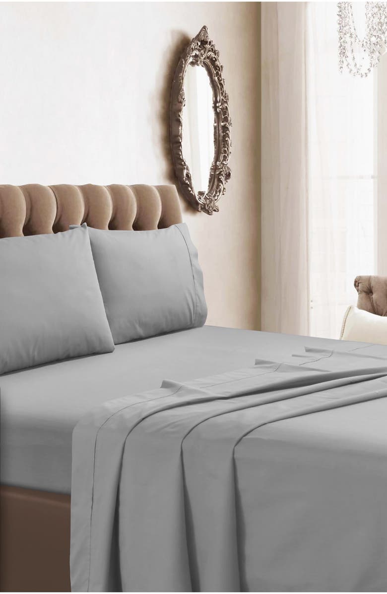 AZORES HOME 350 Thread Count Cotton Percale Sheet Set, Alternate, color, Silver