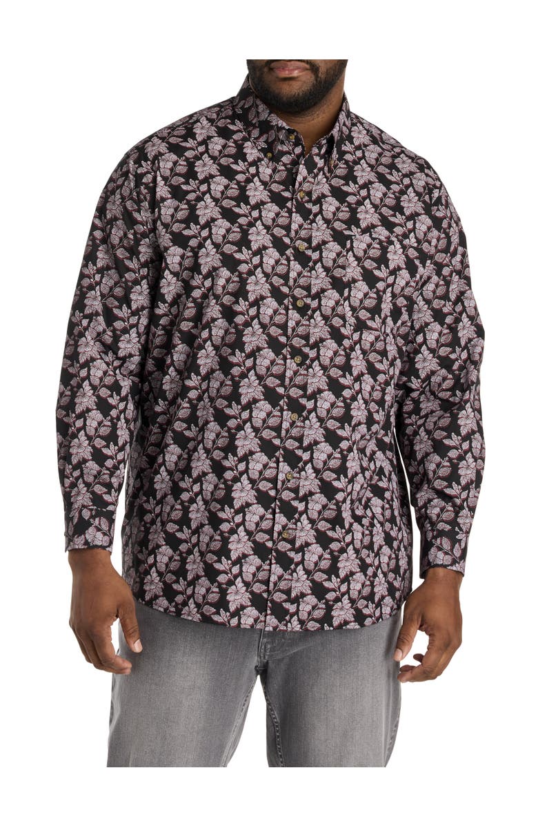 Harbor Bay by DXL Big 
Tall Easy-Care 3-D Floral Print Sport Shirt, Alternate, color, Black