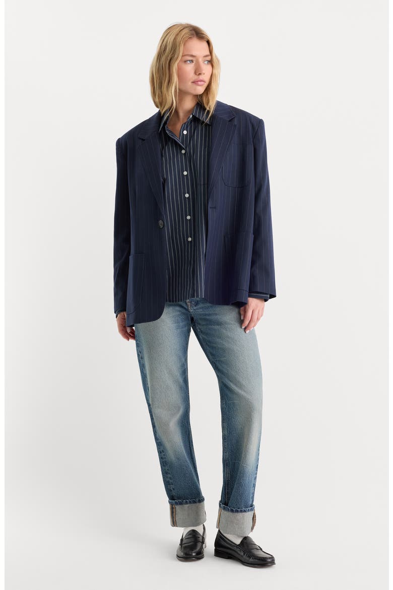 The Oversized Pinstripe Blazer, Alternate, color, NAVY PINSTRIPE