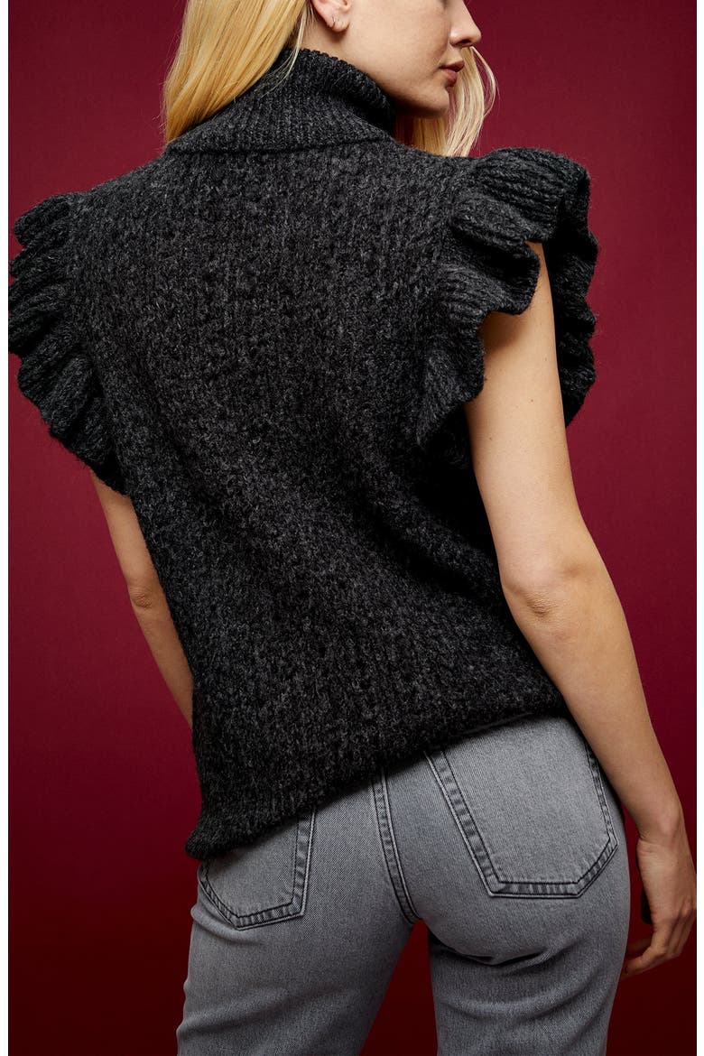 Flutter Sleeve Cable Knit Turtleneck Sweater, Alternate, color, CHARCOAL