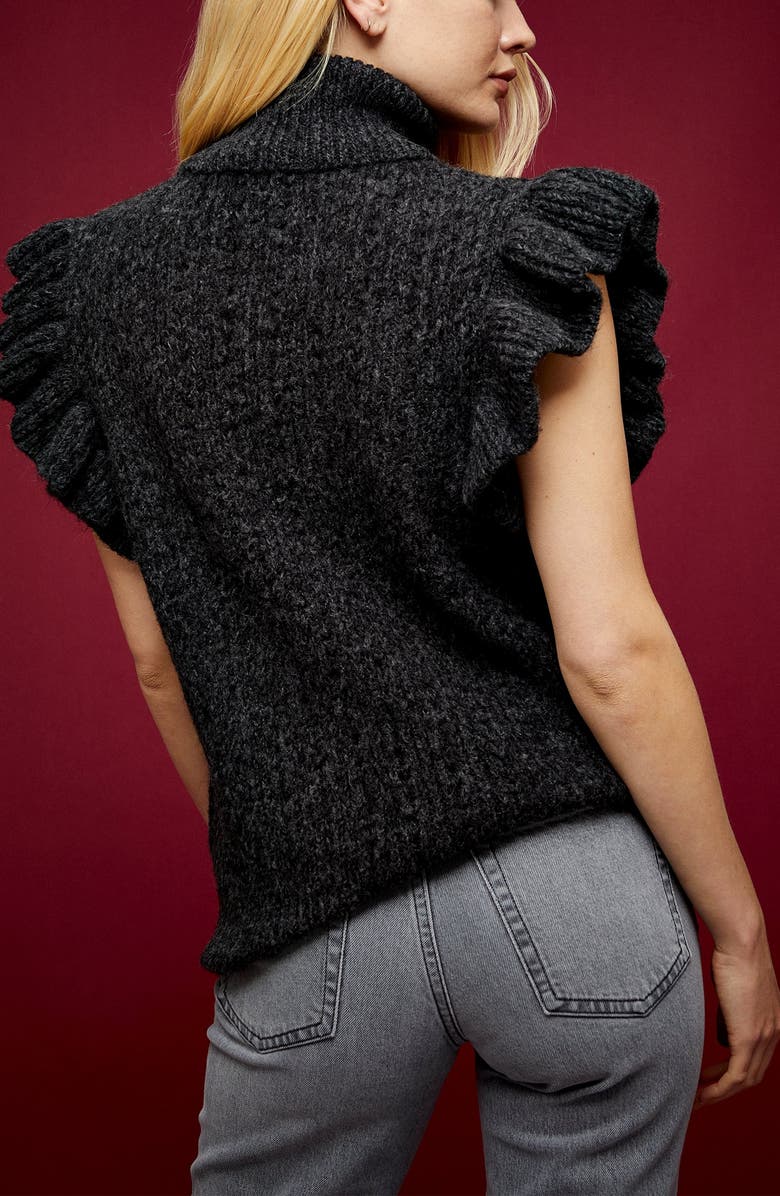 Topshop Flutter Sleeve Cable Knit Turtleneck Sweater, Alternate, color, 