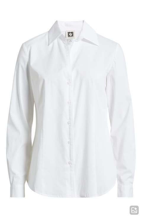 Cotton Blend Poplin Button-Up Shirt