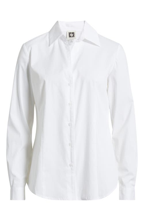 Anne Klein Cotton Blend Poplin Button-up Shirt In Bright White
