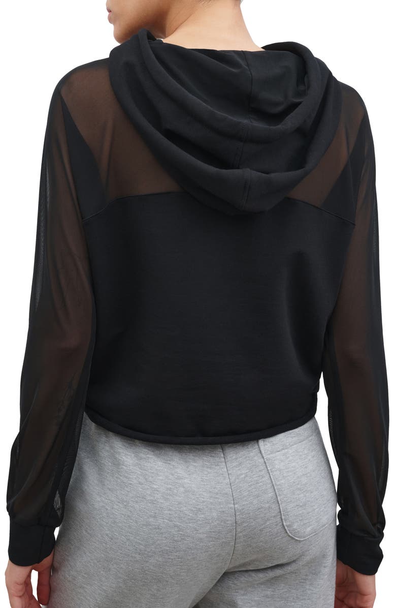 Marcella Park Sheer Mesh & French Terry Hoodie, Alternate, color, Black