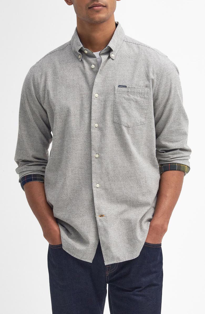 Barbour Turner Houndstooth Button-Down Shirt, Main, color, Olive