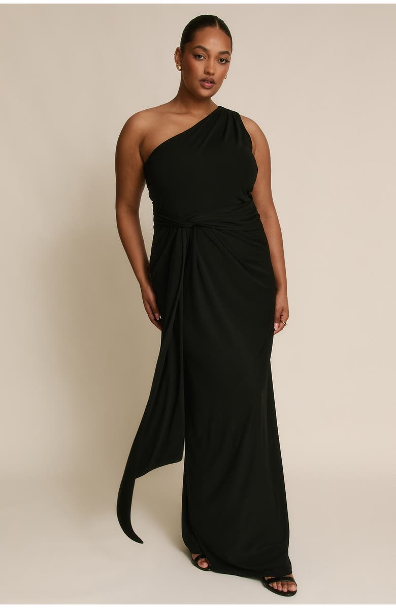 Six Stories One Shoulder Drape Stretch Bridesmaid, Main, color, Black
