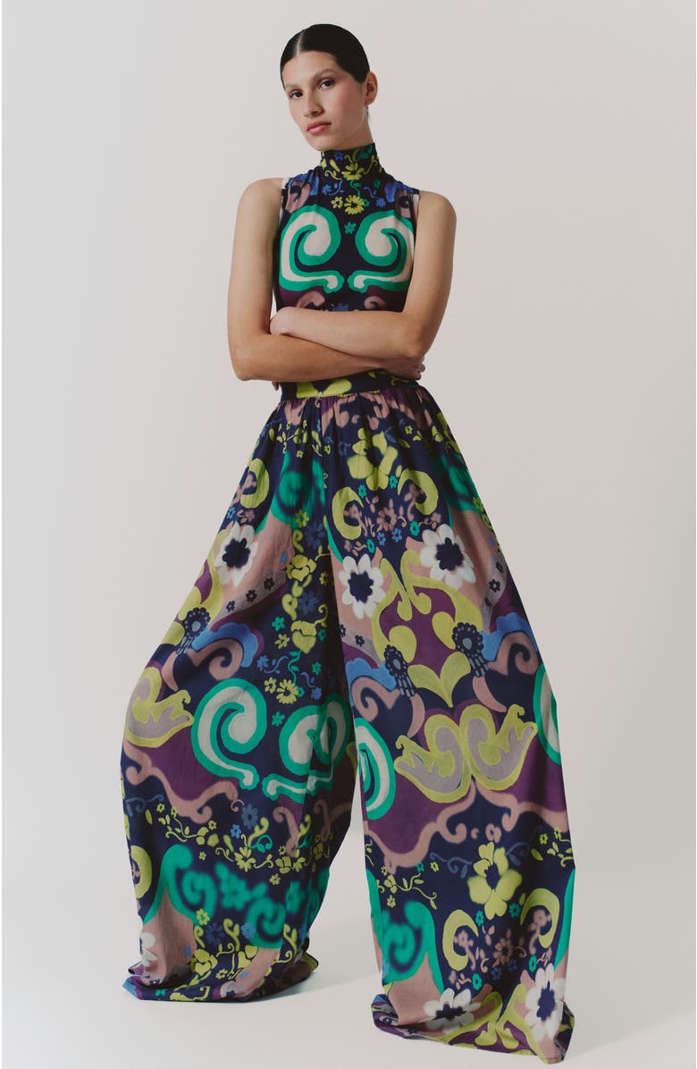 De Loreta Campana High Waist Wide Leg Cotton Pants, Alternate, color, Papalote Print