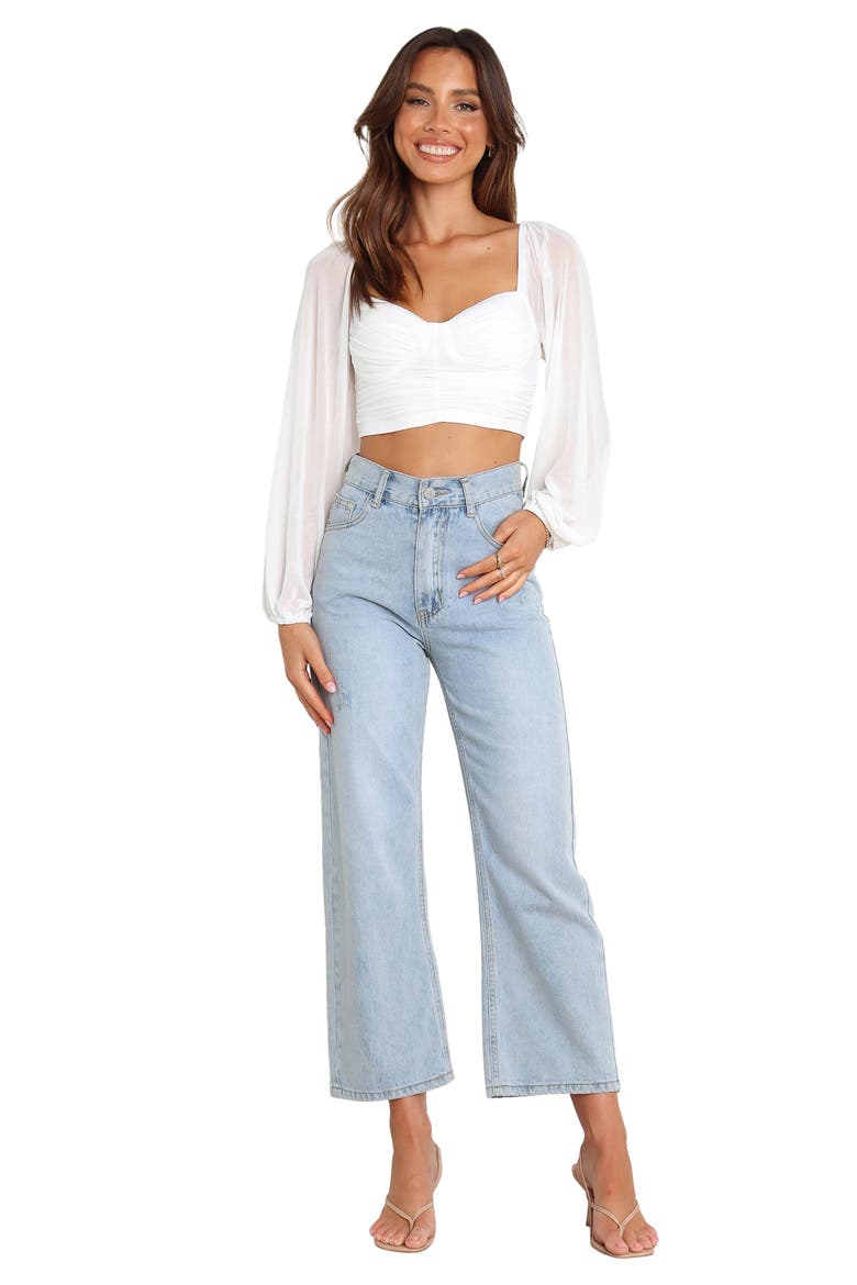 Adele Sheer Sleeve Crop Top, Alternate, color, WHITE