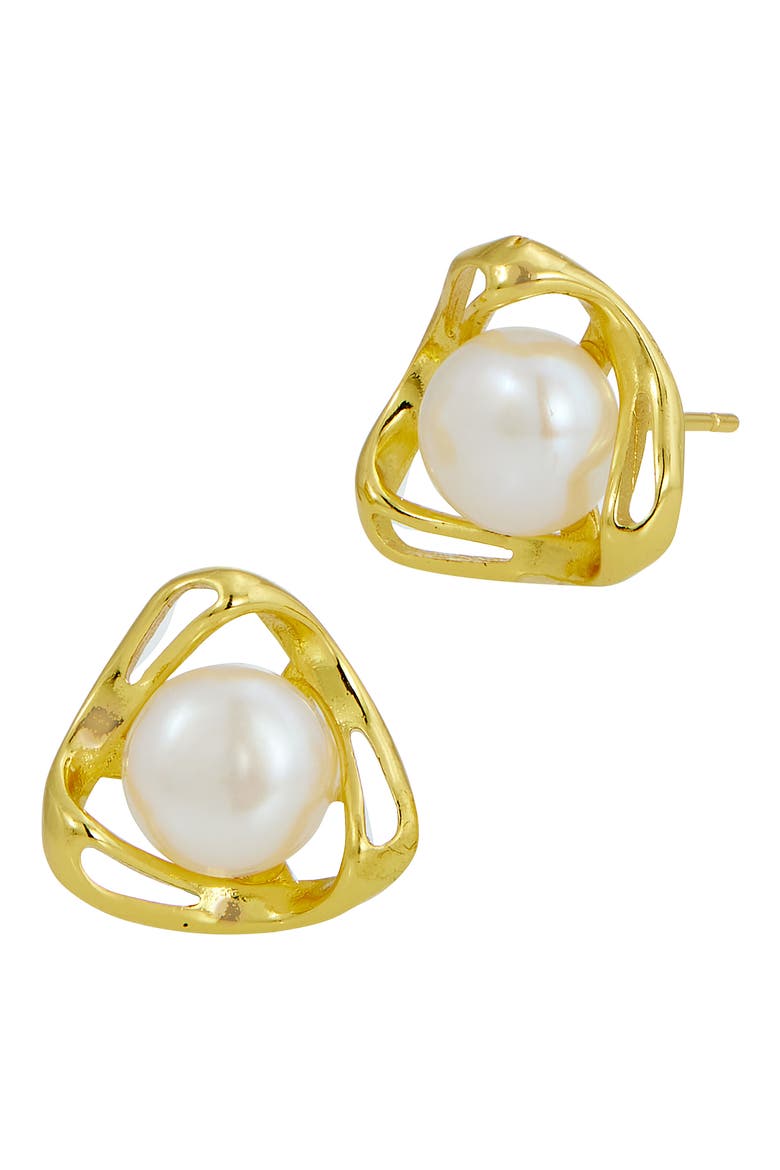 Freshwater Pearl Stud Earrings, Main, color, YELLOW