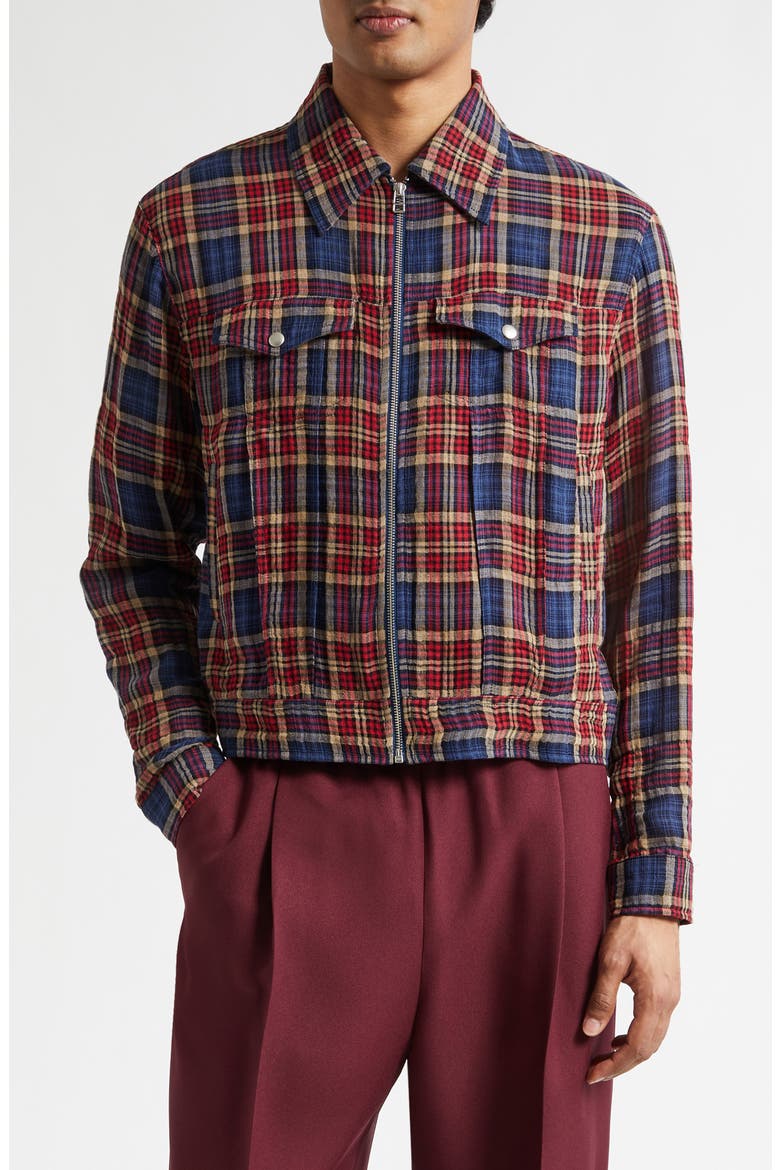 Terrence Plaid Trucker Jacket, Main, color, RED CHECK