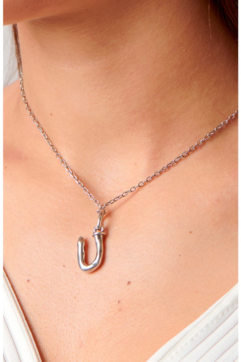 Sterling Silver-Plated Letter U Charm, Alternate, color, Silver
