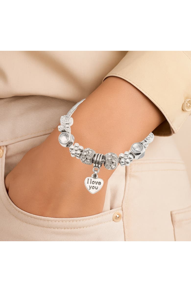 Donatello Gian I Love You Crystal Heart Charm Bracelet, Alternate, color, Silver