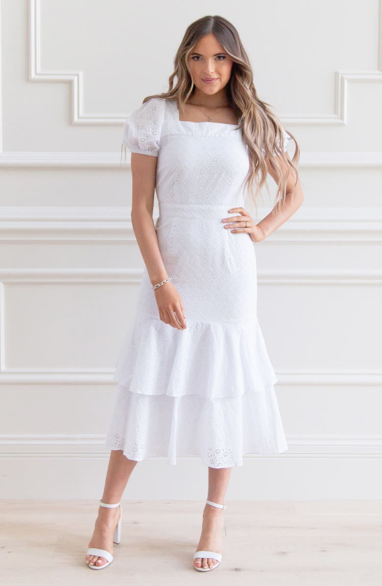 Rachel Parcell Tiered Eyelet Midi Dress, Alternate, color,